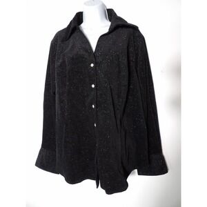 Susan Graver Style Jacket Black Glitter Faux Suede Black Rhinestone Button 1X Ne